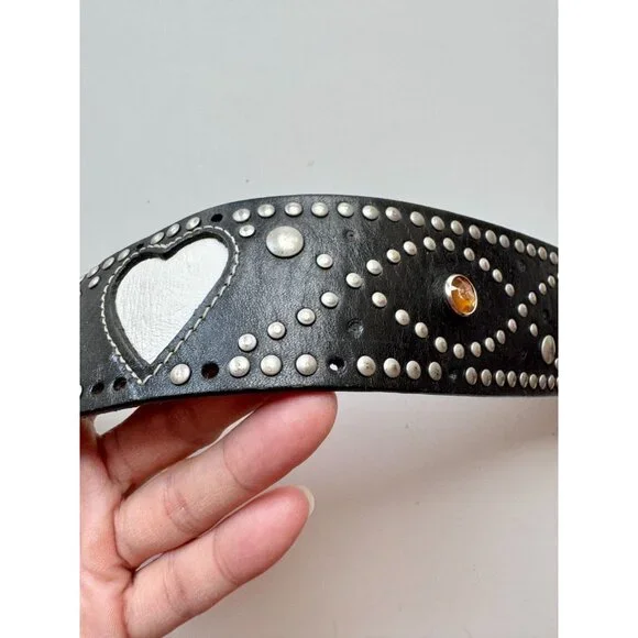 GAP Black Leather Jewel Embossed Studded Card Suit Hip Belt, Size 32/M - Picture 7 of 16